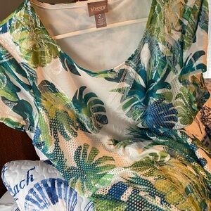 Chico's Green and Blue Leaf-Print Midi Dress